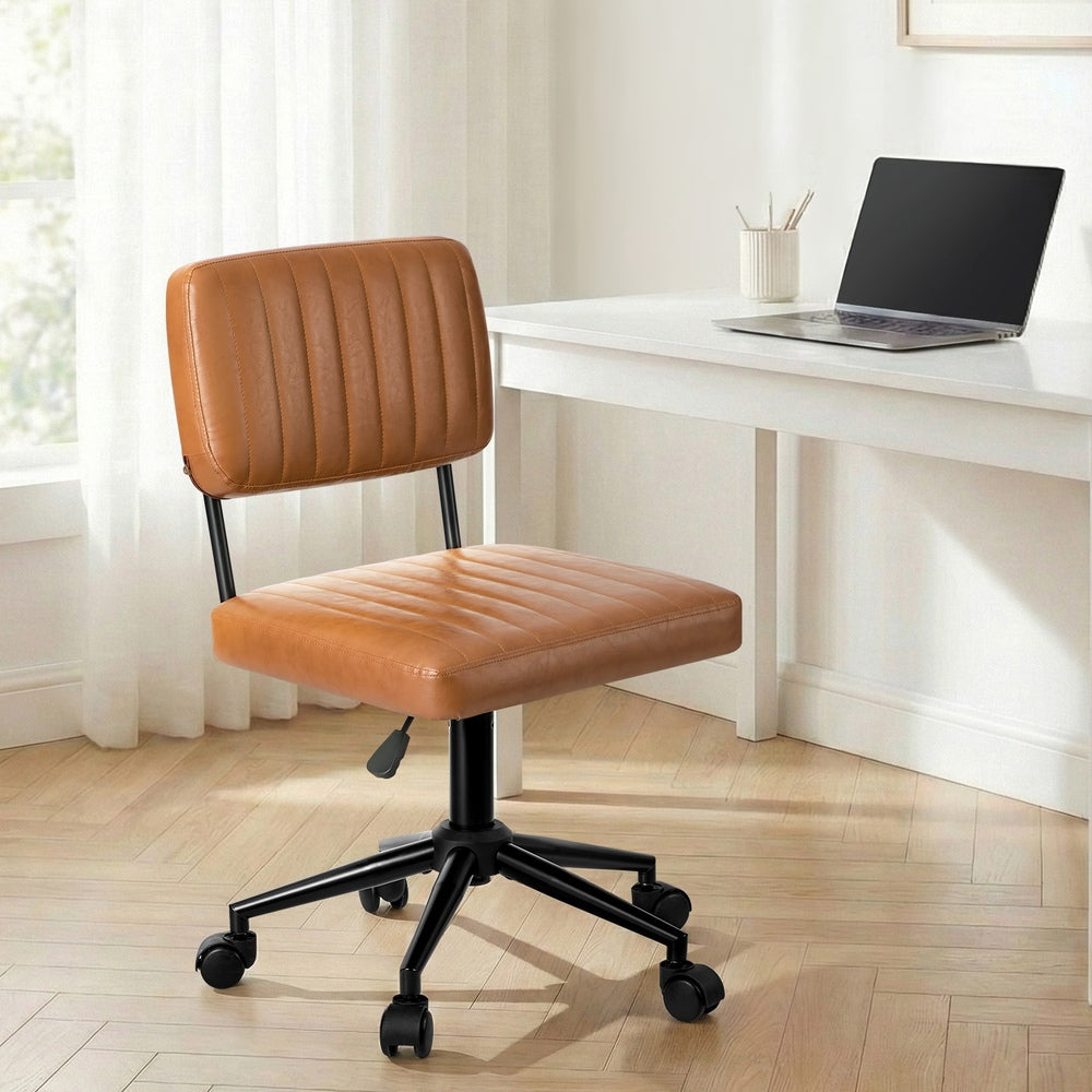 Mid Back Office Chair Swivel Computer Desk Chair Leather Brown