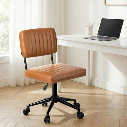 Mid Back Office Chair Swivel Computer Desk Chair Leather Brown