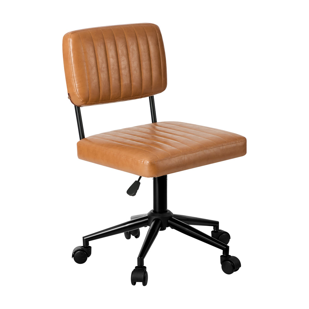 Mid Back Office Chair Swivel Computer Desk Chair Leather Brown