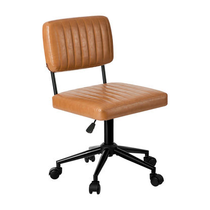 Mid Back Office Chair Swivel Computer Desk Chair Leather Brown