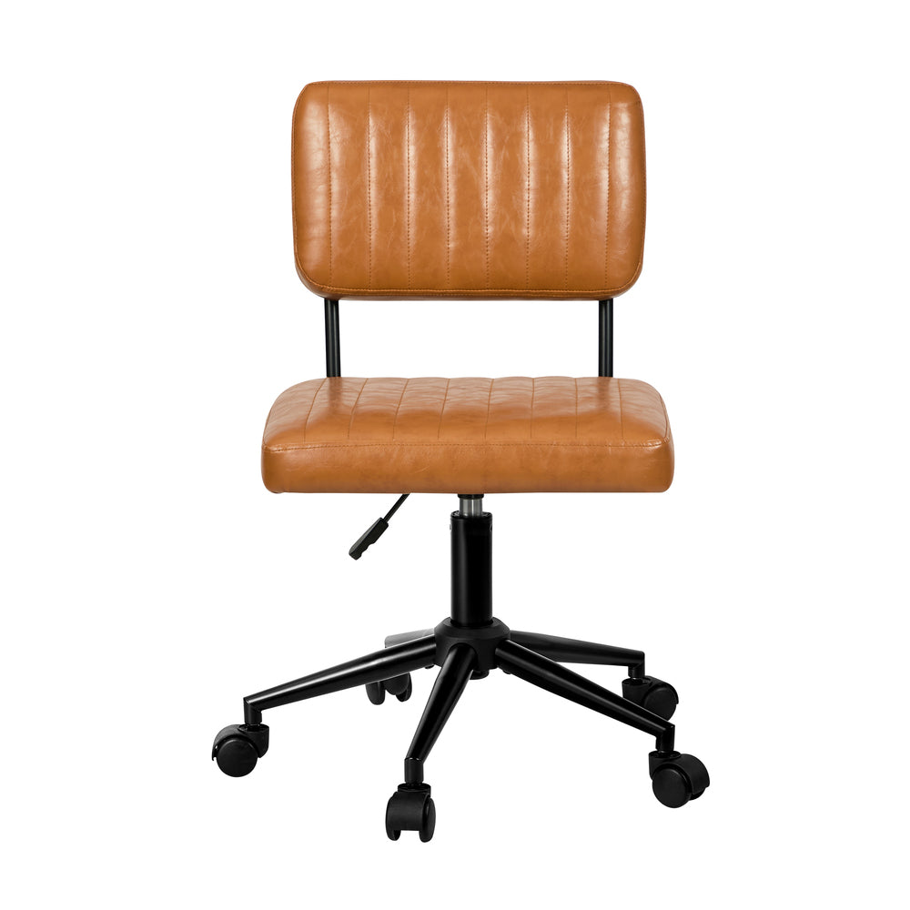 Mid Back Office Chair Swivel Computer Desk Chair Leather Brown