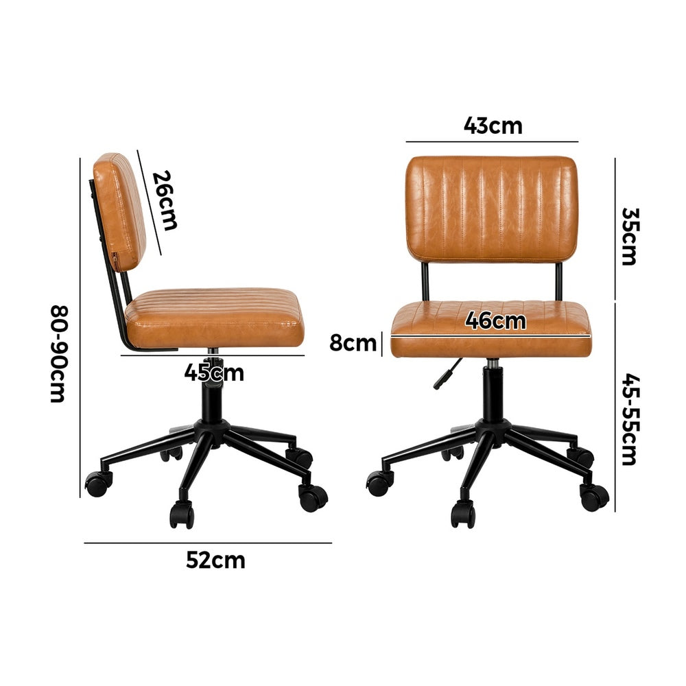 Mid Back Office Chair Swivel Computer Desk Chair Leather Brown
