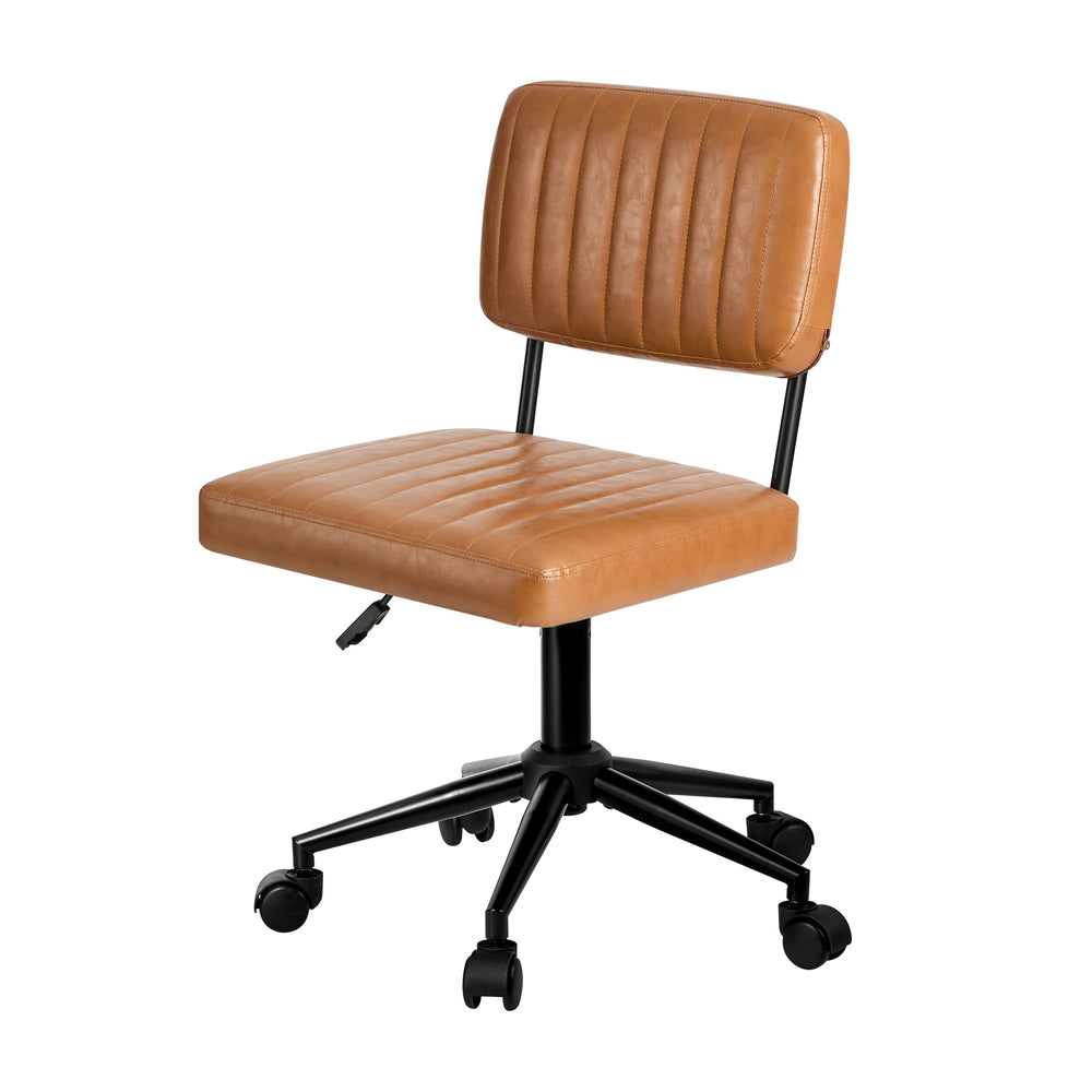 Mid Back Office Chair Swivel Computer Desk Chair Leather Brown