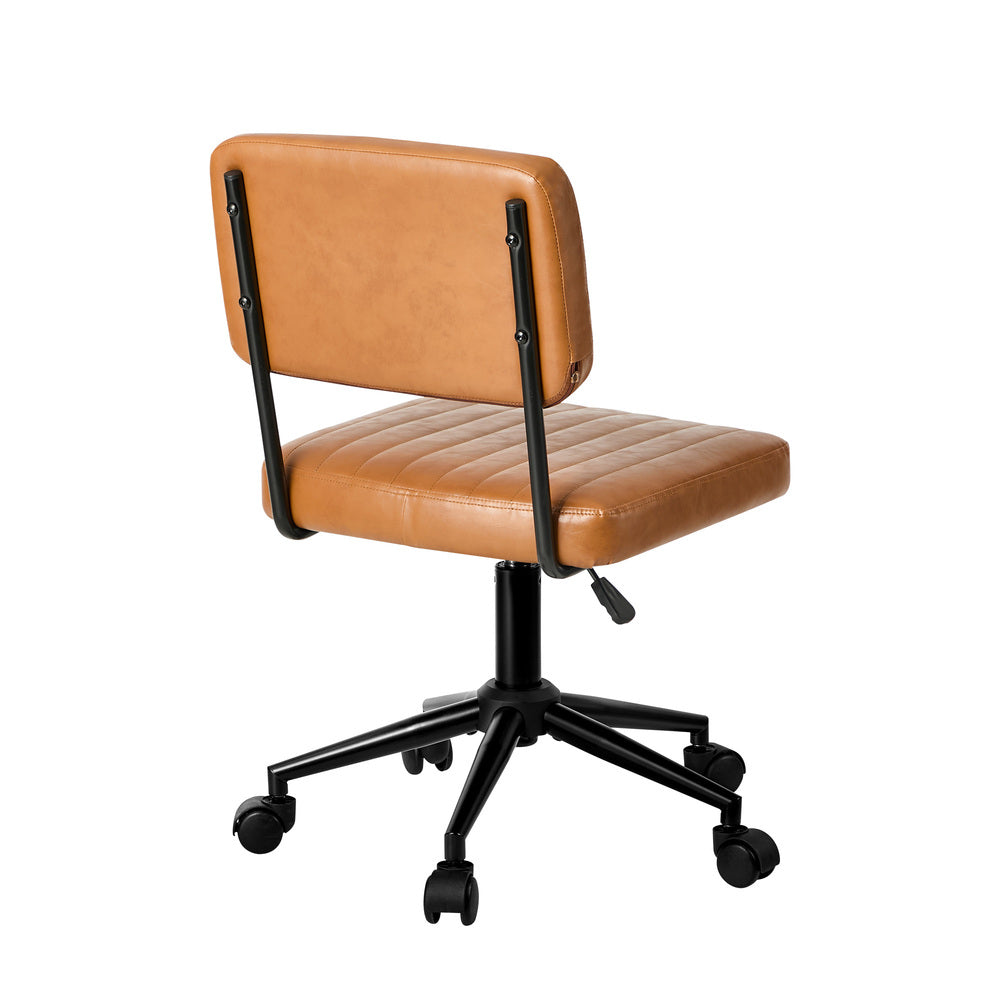 Mid Back Office Chair Swivel Computer Desk Chair Leather Brown