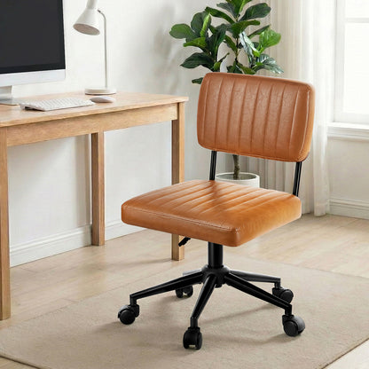 Mid Back Office Chair Swivel Computer Desk Chair Leather Brown