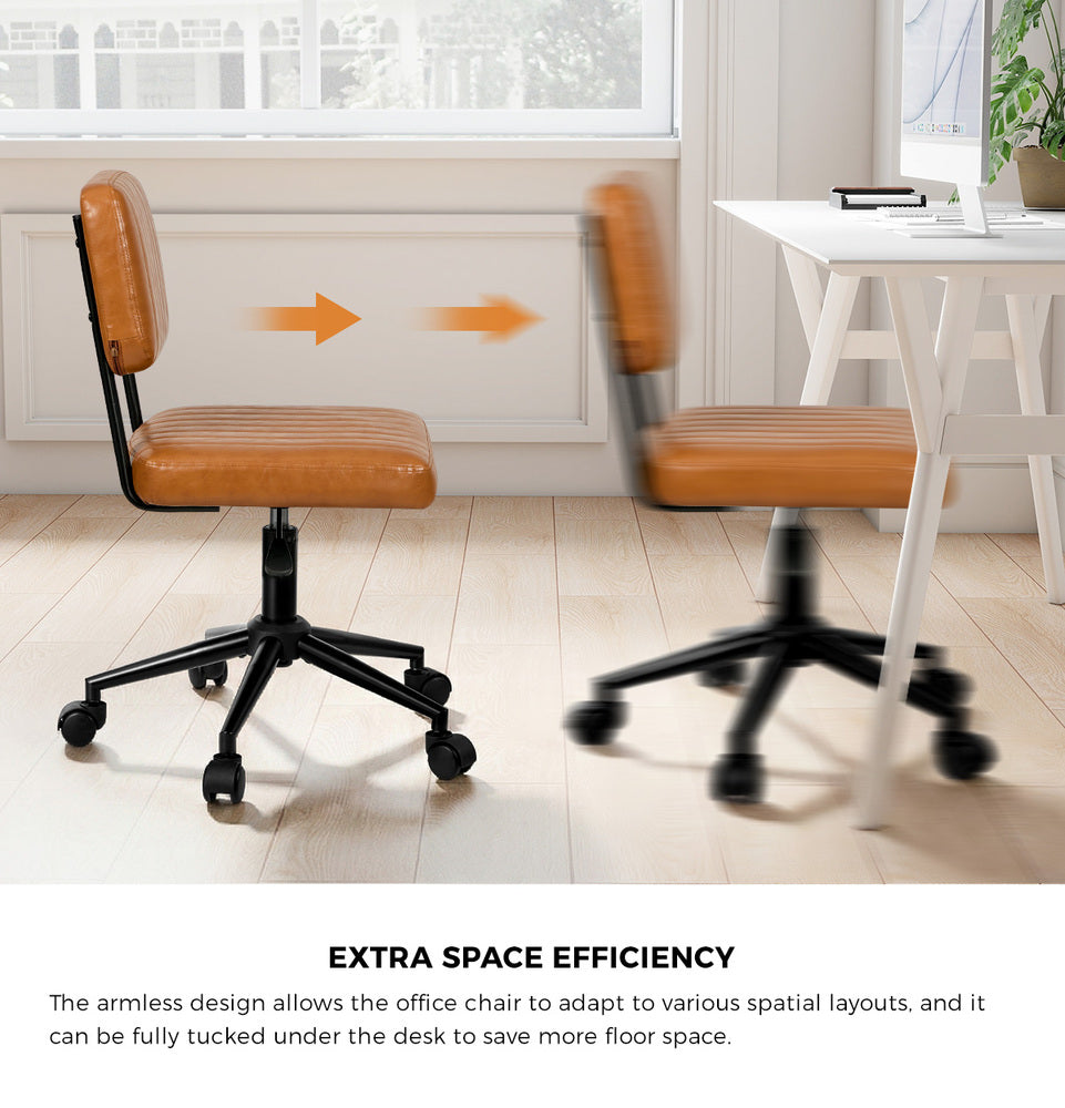 Mid Back Office Chair Swivel Computer Desk Chair Leather Brown