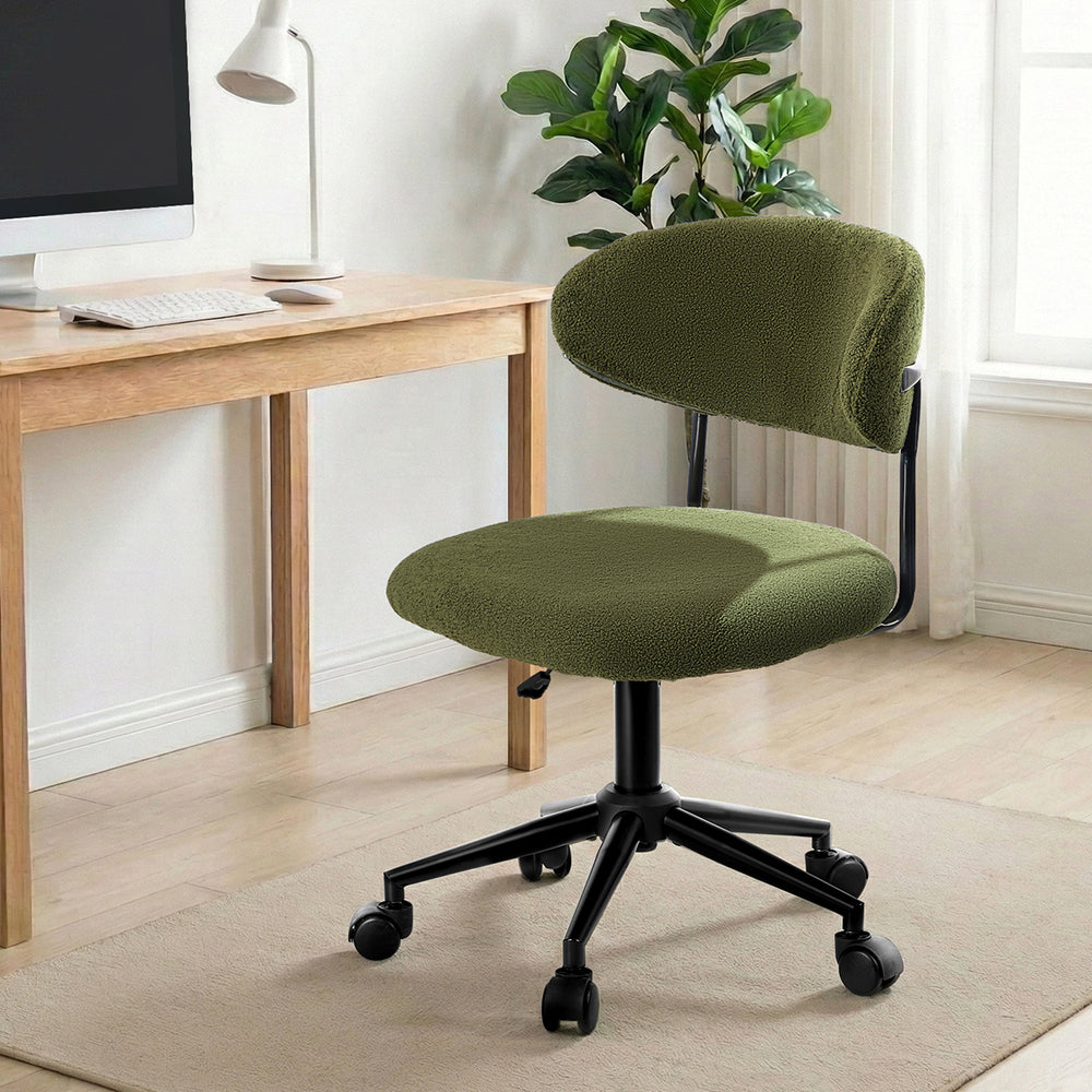 Armless Office Chair Mid Back Wide Swivel Desk Chair White/Green Computer Workstation Seating