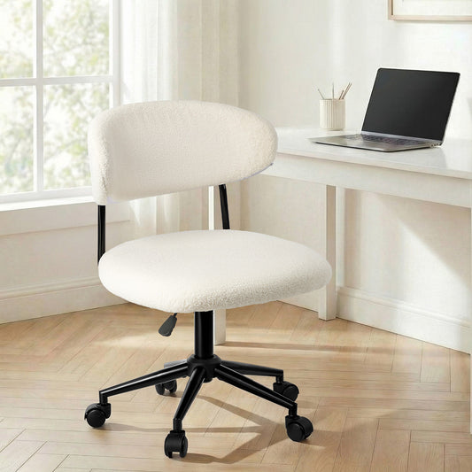 Armless Office Chair Mid Back Wide Swivel Desk Chair White/Green Computer Workstation Seating