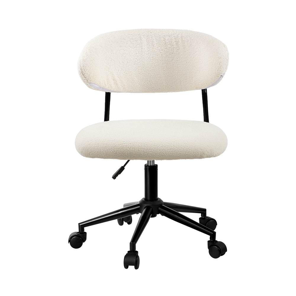 Armless Office Chair Mid Back Wide Swivel Desk Chair White/Green Computer Workstation Seating