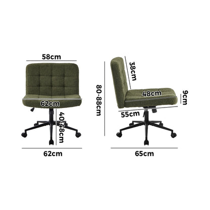 Mid Back Armless Office Chair Wide Boucle Green Swivel Desk Chair With Wheels