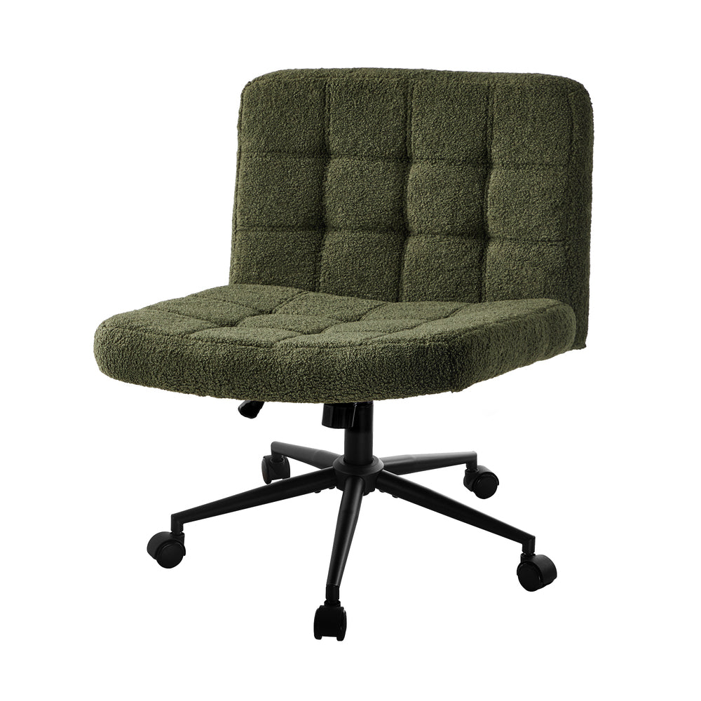 Mid Back Armless Office Chair Wide Boucle Green Swivel Desk Chair With Wheels