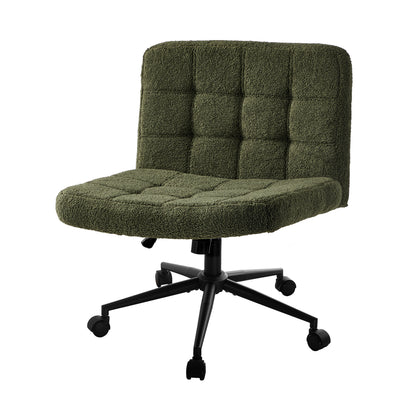Mid Back Armless Office Chair Wide Boucle Green Swivel Desk Chair With Wheels