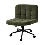 Mid Back Armless Office Chair Wide Boucle Green Swivel Desk Chair With Wheels