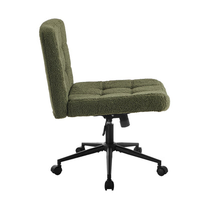 Mid Back Armless Office Chair Wide Boucle Green Swivel Desk Chair With Wheels