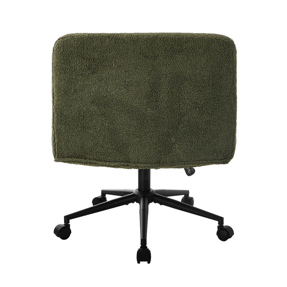 Mid Back Armless Office Chair Wide Boucle Green Swivel Desk Chair With Wheels