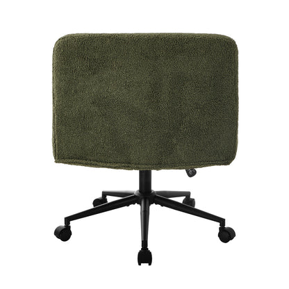 Mid Back Armless Office Chair Wide Boucle Green Swivel Desk Chair With Wheels