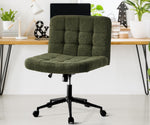 Mid Back Armless Office Chair Wide Boucle Green Swivel Desk Chair With Wheels