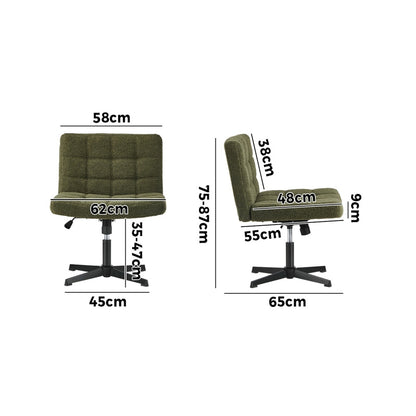 Mid Back Armless Office Chair Wide Boucle Green Desk Chair Home Office Seating