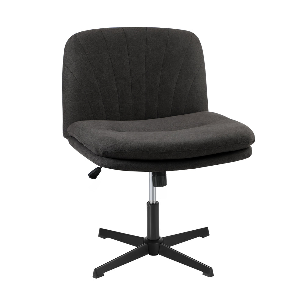 Armless Office Chair Wide Seat Linen Charcoal No Wheels