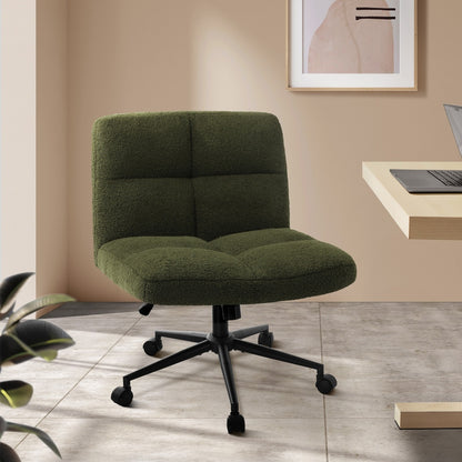 Armless Office Chair Wide Seat No Wheels Boucle White