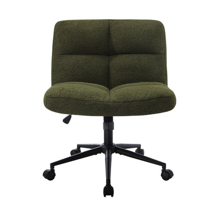 Armless Office Chair Wide Seat No Wheels Boucle Green