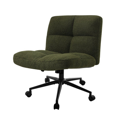 Armless Office Chair Wide Seat with Wheels Boucle Green