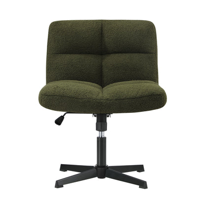 Armless Office Chair Wide Seat No Wheels Boucle Green