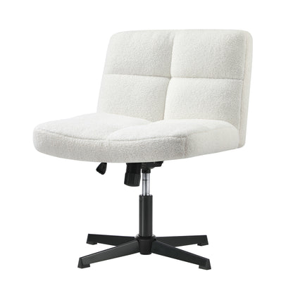 Armless Office Chair Wide Seat No Wheels Boucle White