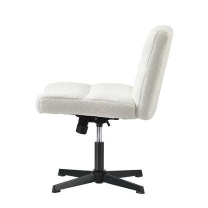 Armless Office Chair Wide Seat with Wheels Boucle White
