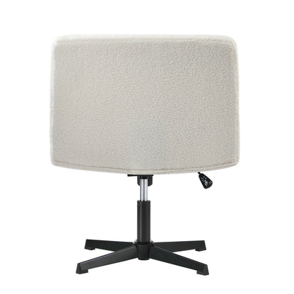 Armless Office Chair Wide Seat No Wheels Boucle White