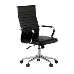 Swivel Office Chair High Back Leather Black