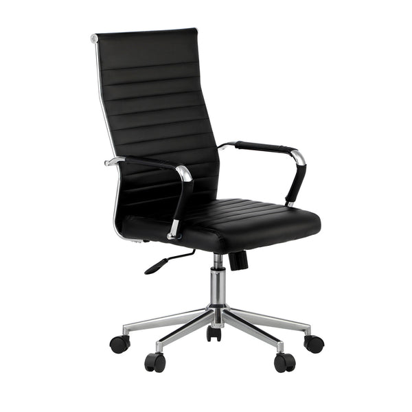  Swivel Office Chair High Back Leather Black