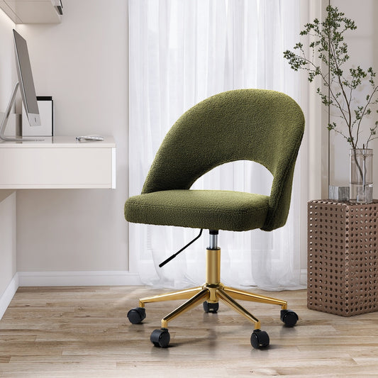 High Back Hollow Armless Office Chair Boucle Green&Gold