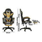 Luxurious Black & Gold Racing Chair with Footrest and Height Adjustment