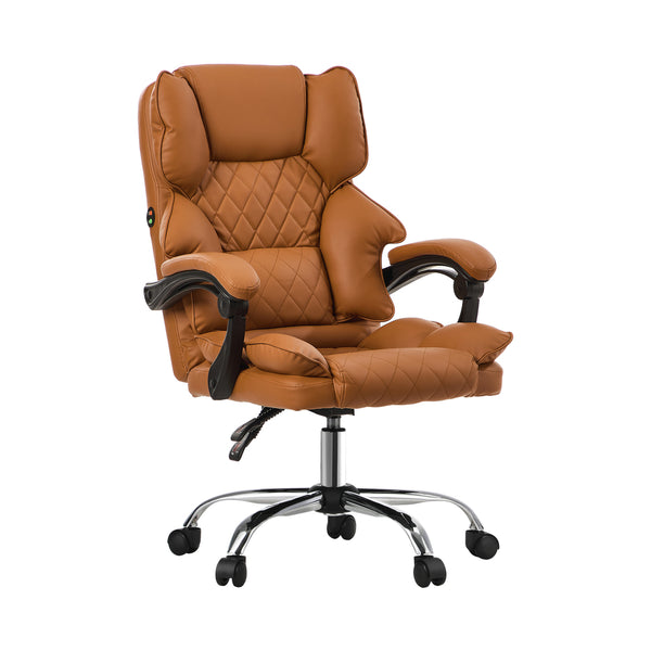  Massage Office Chair Premium PU Leather Gaming Seat Brown