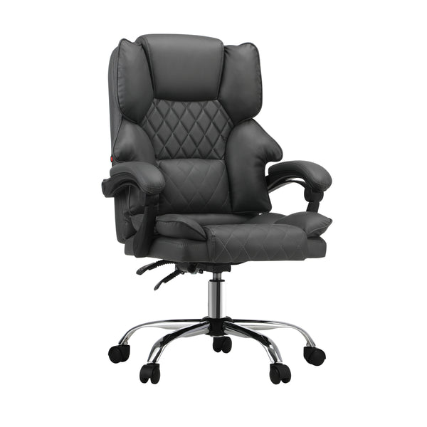  Massgae Office Chair Computer Racer PU Leather Seat Recliner Grey