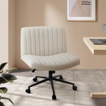 Mid Back Office Chair Wide Seat with Wheels Linen Beige/Grey