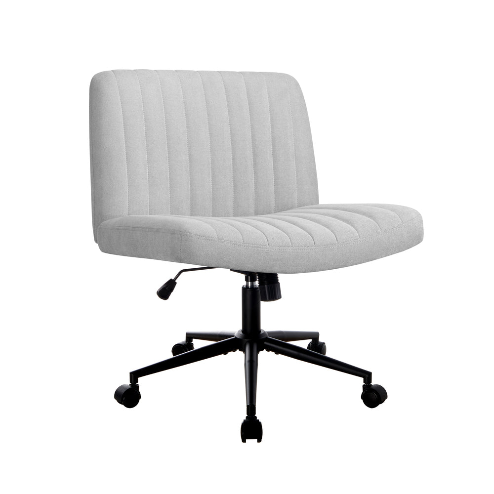 Mid Back Office Chair Wide Seat with Wheels Linen Beige/Grey