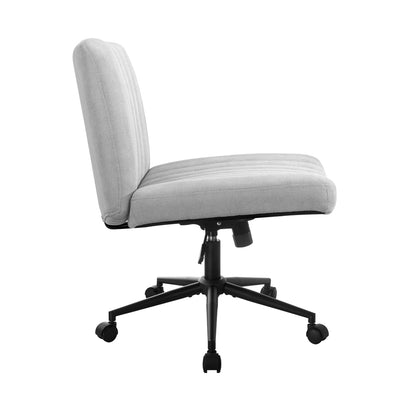 Mid Back Office Chair Wide Seat with Wheels Linen Beige/Grey