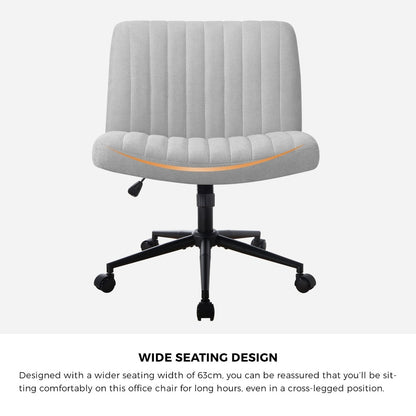 Mid Back Office Chair Wide Seat with Wheels Linen Beige/Grey
