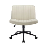 Mid Back Office Chair Wide Seat with Wheels Leather Beige