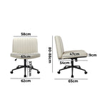 Mid Back Office Chair Wide Seat with Wheels Leather Beige