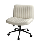 Mid Back Office Chair Wide Seat with Wheels Leather Beige