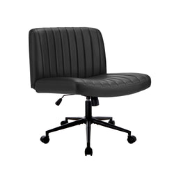 Mid Back Office Chair Wide Seat with Wheels Leather Black/Brown