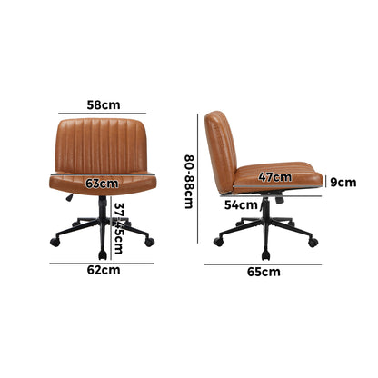Mid Back Office Chair Wide Seat with Wheels Leather Black/Brown