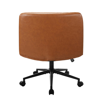 Mid Back Office Chair Wide Seat with Wheels Leather Black/Brown