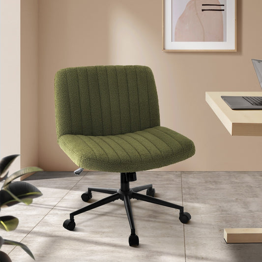 Mid Back Armless Office Chair Wide Seat with Wheels Sherpa Green