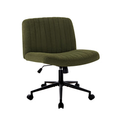 Mid Back Armless Office Chair Wide Seat with Wheels Sherpa Green