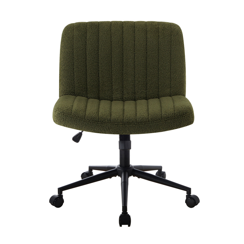 Mid Back Armless Office Chair Wide Seat with Wheels Sherpa Green