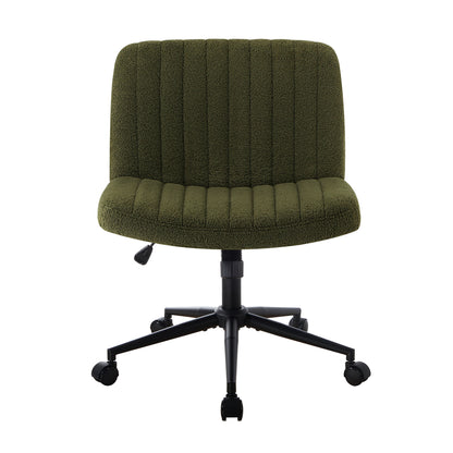 Mid Back Armless Office Chair Wide Seat with Wheels Sherpa Green